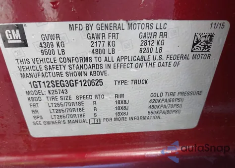 2016 GMC Sierra 2500Hd Sle z USA, uszkodzony, nr VIN 1GT12SEG3GF120625